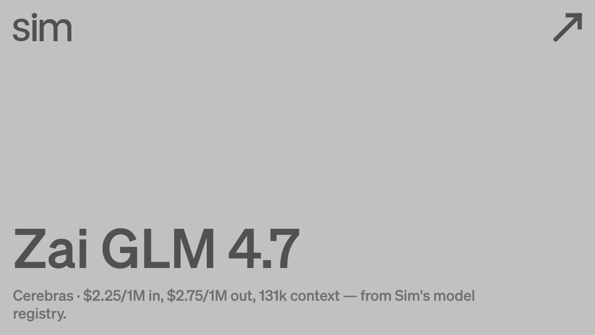 Zai GLM 4.7 Pricing, Context Window, and Features | Sim