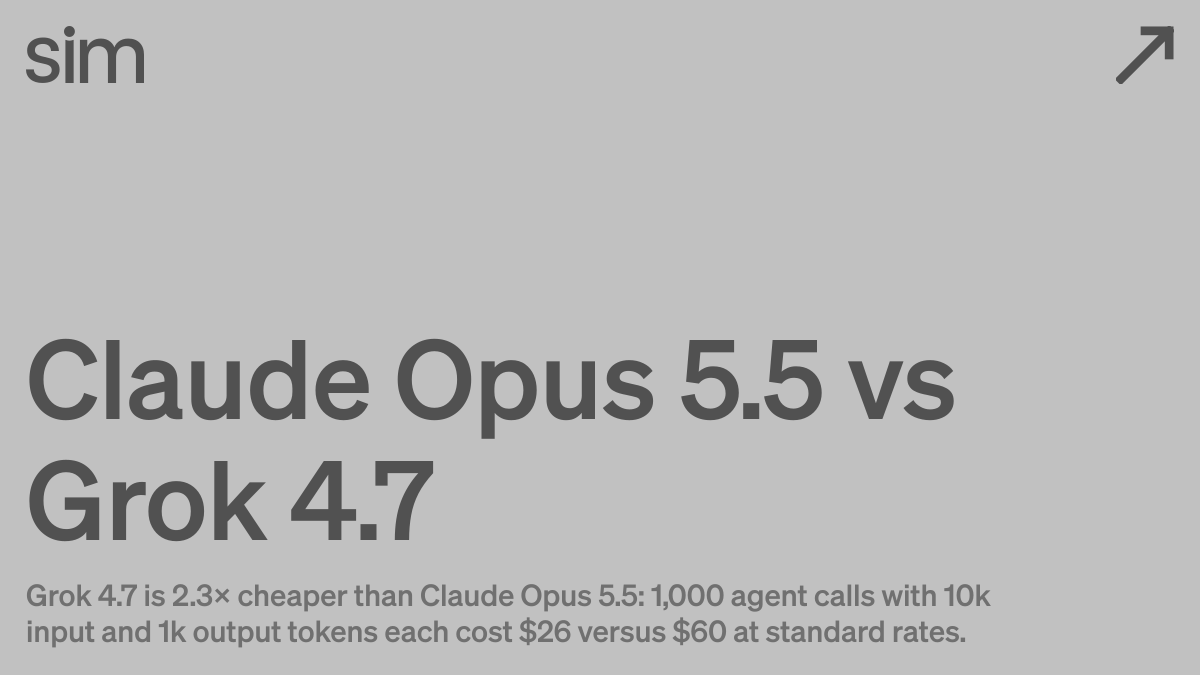 Claude Opus 5.5 vs Grok 4.7: API Pricing & Specs | Sim